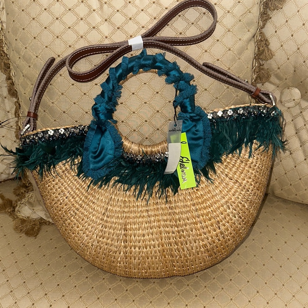 Sam Edelman Straw and Teal Shoulder Bag